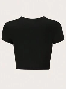 SHEIN Unity 女士夏季短袖短款上衣，带标语印花和圆领，节约用水，喝玛格丽塔酒 - 黑色 - 查看 2