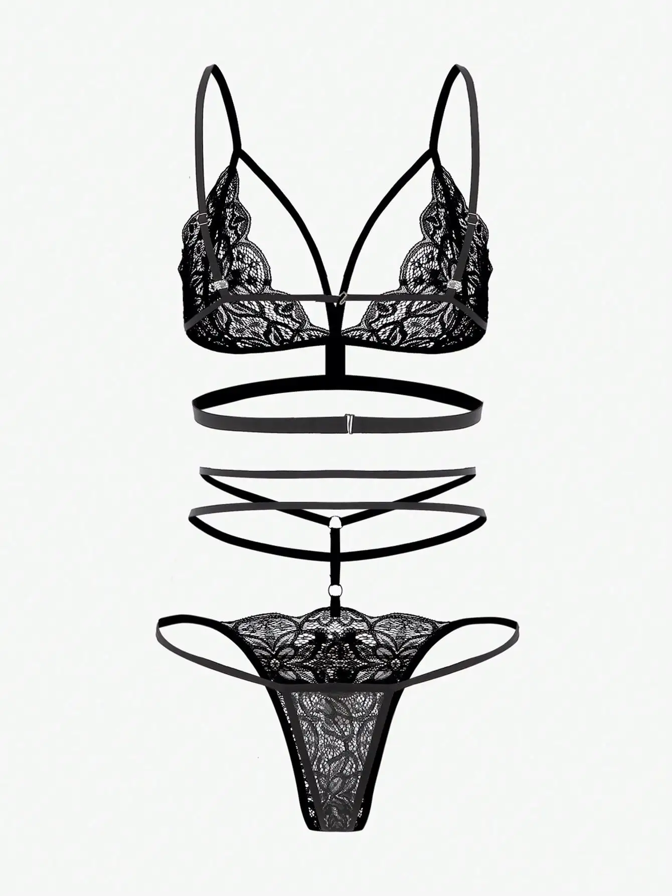 花卉蕾絲背帶內衣套裝