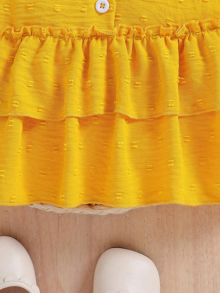 Baby Girl Summer Casual Swiss Dot Halter Top With Ruffle Hem, Sleeveless