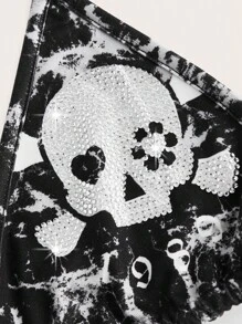 ROMWE PUNK Top halter estampado de cráneo de espalda abierta con cordón