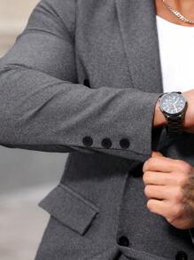 Manfinity Mode Men'S Double-Breasted Suit Set With Lapel Collar - Dark Grey - View 8