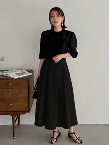 FRIFUL Women's Black Knee Length Skirt With Pockets - Black - View 3