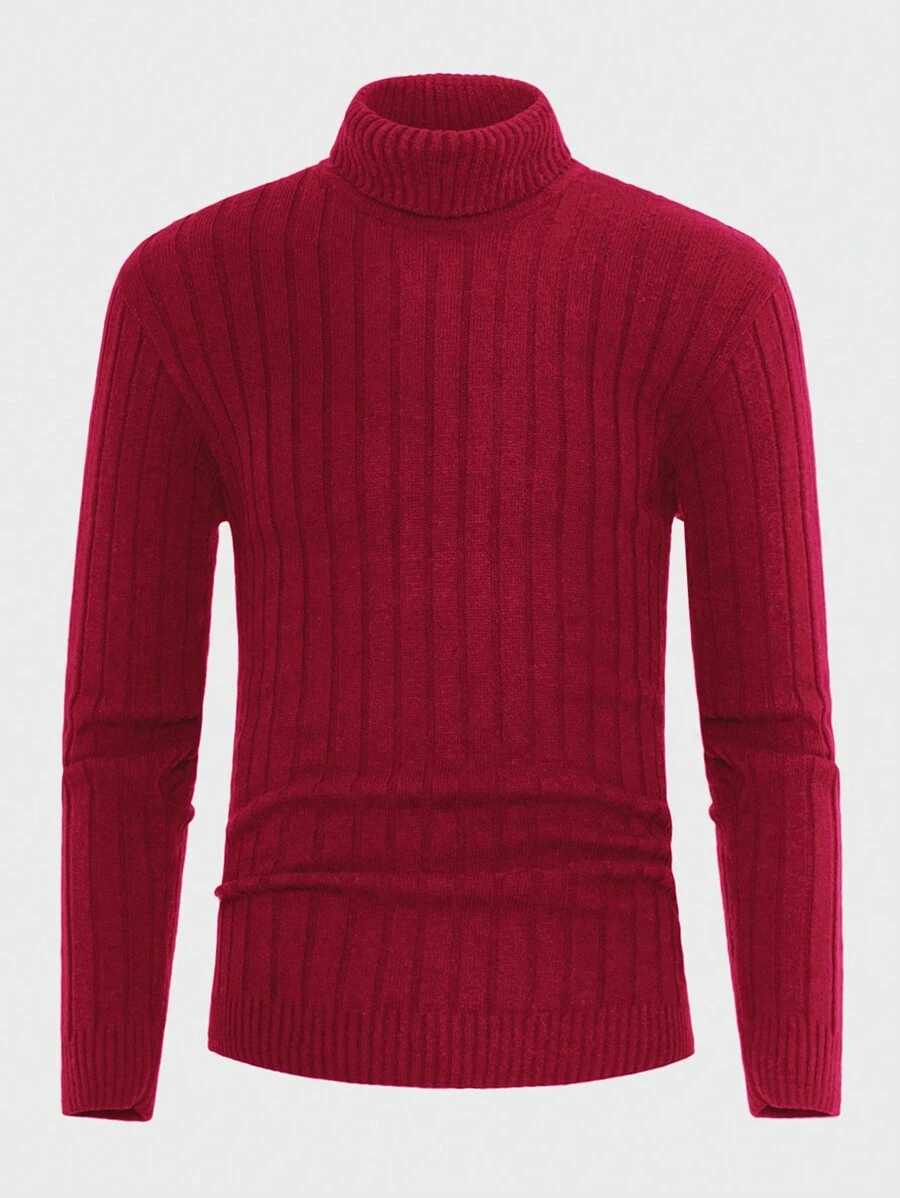 EURMUSE Men's Solid Color Turtleneck Sweater - Burgundy - View 1