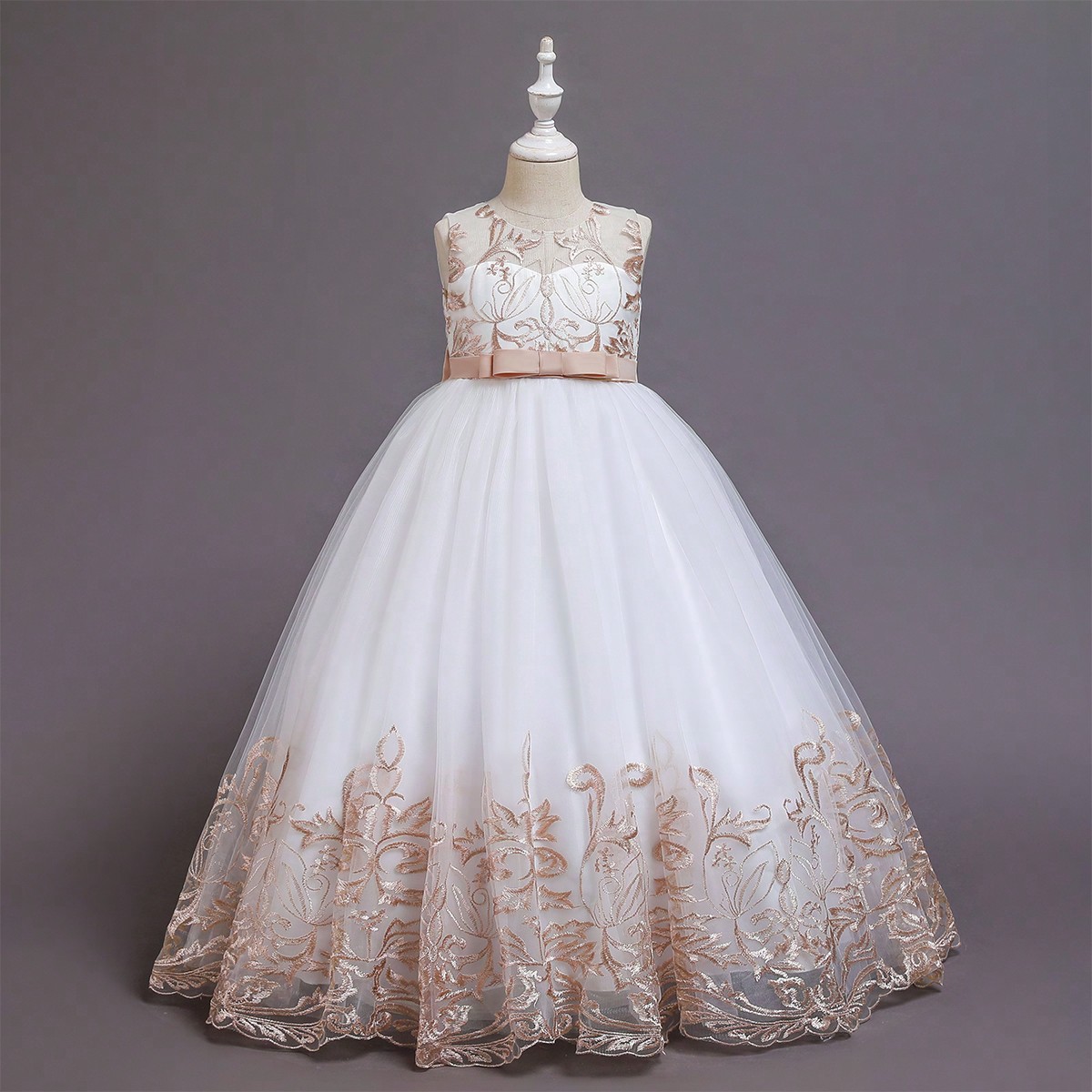 Vestido de princesa con tul esponjoso y bordado floral adecuado para niñas preadolescentes para vacaciones, actuaciones, bodas, fiestas, cumpleaños