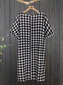 EMERY ROSE Kích thước lớn Kẻ sọc Vòng cổ Ngắn tay Mùa hè Đầm - Đen và trắng - Xem 2