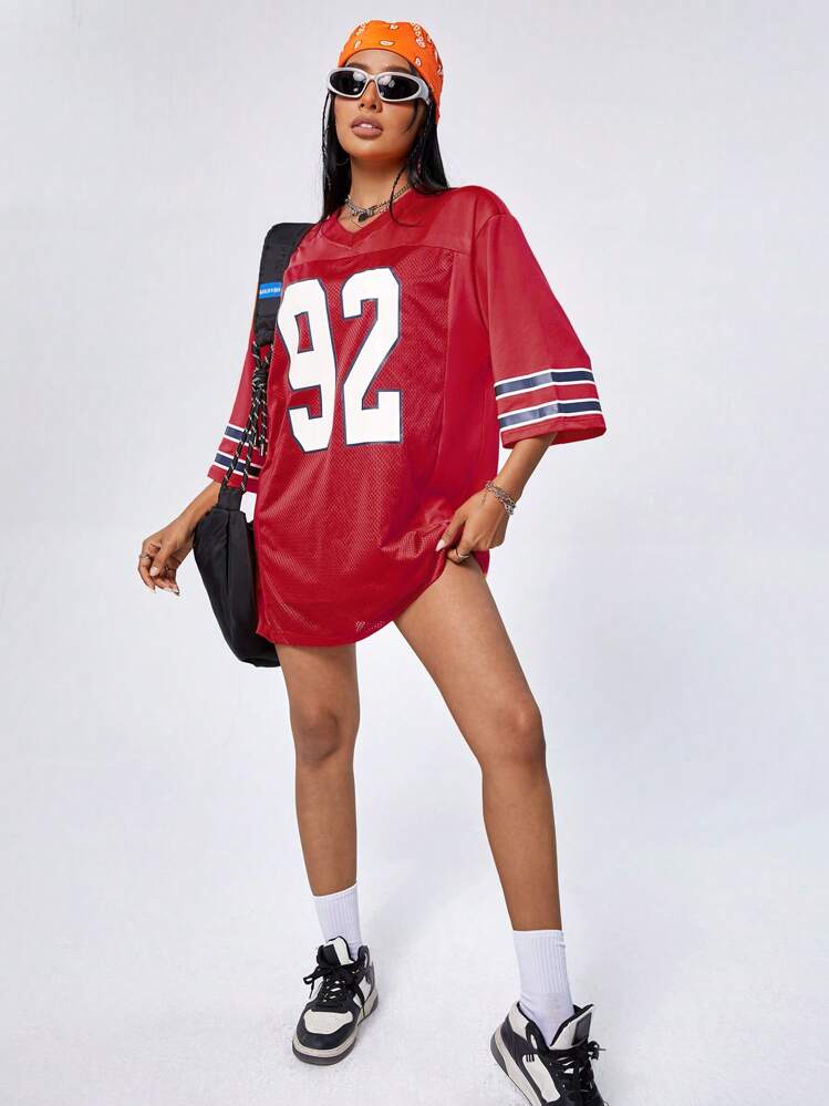 SHEIN EZwear Mesh Paneled Sports Jersey Dress With Number | SHEIN USA