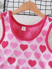 Tween Girl Heart Pattern Sweater Vest - Hot Pink - View 4