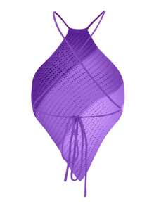 EgrlEra 夏季色塊不對稱披風針織上衣,背心設計和項掛頸 - 紫色 - 查看 2