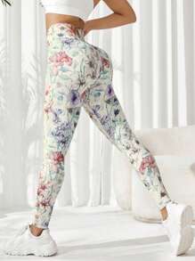 SHEIN Sovereign Charm Floral Print Sports Leggings Yoga Women Pants