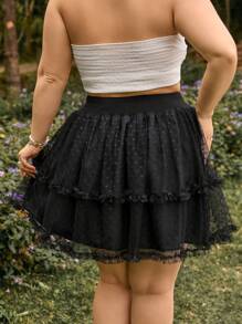 Dreamara 大碼黑色高腰A字裙，覆蓋邊設計，適合浪漫假期、乡村音乐节、沙灘泳裝派對等夏時场合配戴。靈感源自90年代復古蕾絲文藝復興短裙，搭配戶外節日和音乐节等活動，Boho女士衣物配搭、黑色高腰裙、Goth風格、嬌羅人碎花夏季短裙、夏日晚禮裙、百褶手工短裙、夏日下半身穿搭首选 - 黑色 - 查看 2