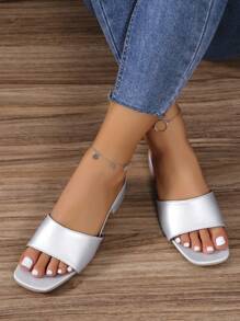 Women's Stylish & Comfortable Square Toe Silver Sandals With Open Toe, Slingback Strap And Low Heel - Silver - View 6