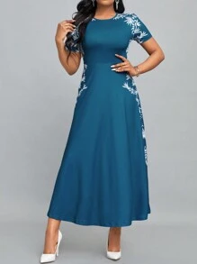 SHEIN Lady 女式波西米亞植物印花拼布連身裙 - 彩色 - 查看 5