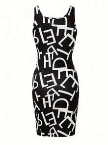 INAWLY Kích thước lớn Của phụ nữ Mùa hè Thon gọn In thư Váy không tay - Nhiều màu - Xem 2