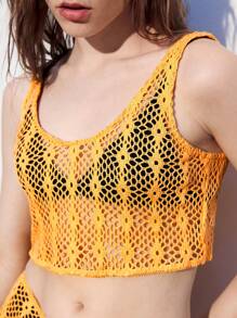 Maija Bộ đồ hai mảnh dệt kim khoét rỗng đơn giản cho nữ đi nghỉ - Màu vàng - Xem 8