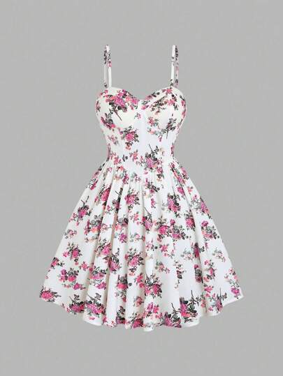 Sweetra Vestido Camisero Casual De Verano Con Estampado Floral Y Parte Superior Tipo Corpiño