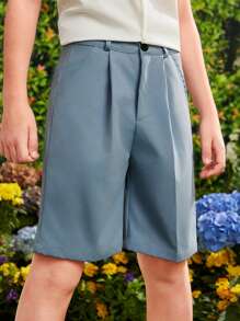 SHEIN Tween Boys' Summer Casual Pleated Shorts With Slanted Pockets - Blue - View 5