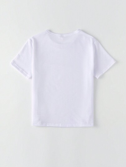 SHEIN Young Girl Casual Backdrop Print Short Sleeve T-Shirt And Mommy & Me Matching