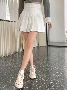 DAZY Women's Spring/Summer Solid Color Pleated Skirt - White - View 3