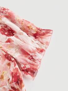 SHEIN MOD Plus size zomerse romantiek tie-dye bloemenprint jurk met pofmouwen, strikknoop en ruches