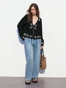 Maija 女式花卉印花宽领长袖衬衫（配腰带）春夏季