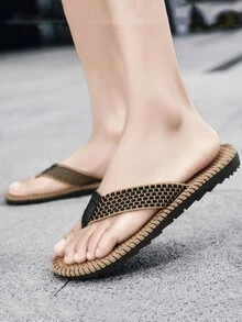 男士夏季拖鞋,休閒戶外海灘拖鞋,開放式鞋履,工作鞋,黑色 - 棕色 - 查看 4