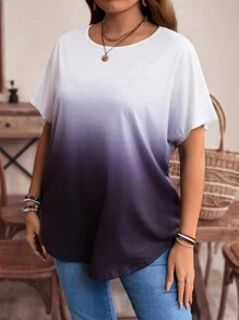 EMERY ROSE Kích thước lớn Của phụ nữ Mùa hè Thoải mái Quốc gia Áo thun Với Màu sắc thay đổi dần Và Curved Hem - Nhiều màu - Xem 3