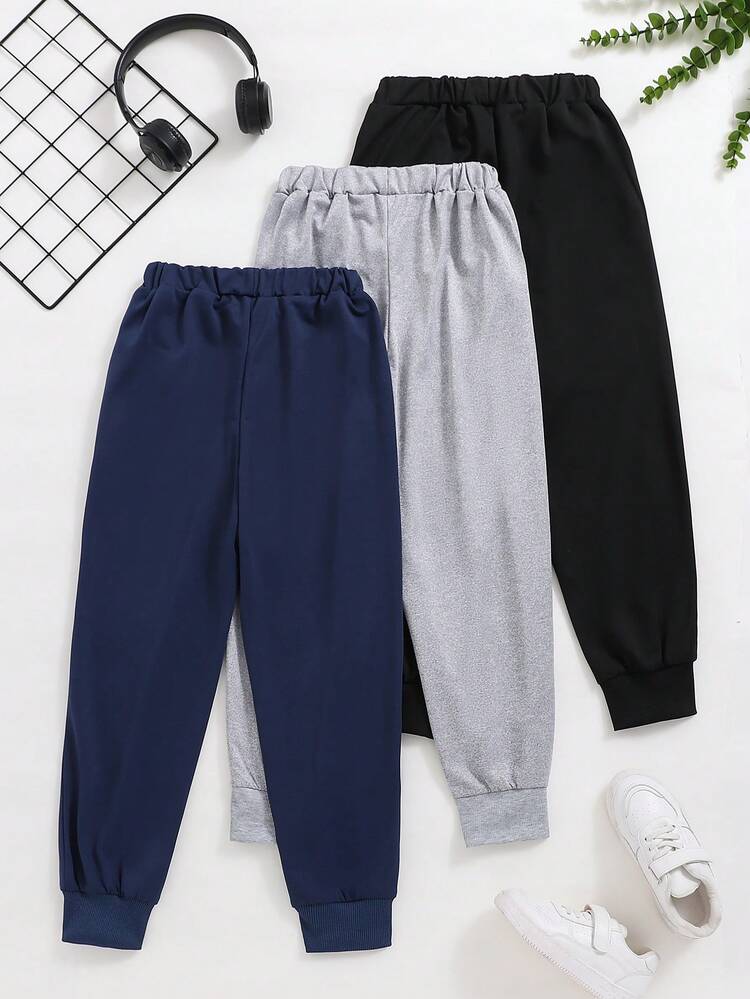 SHEIN 3 piezas/set Pantalones deportivos informales y cómodos para niño preadolescente con impresión de letras, para primavera, verano y otoño, para uso en exteriores - Multicolor - Añade 2