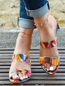 Women's Floral Open Toe High Heel Slippers - Multicolor - View 2