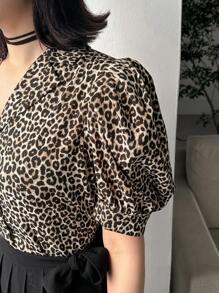 FRIFUL Women's Long Leopard Print Patchwork 2 In 1 Dress Sundress Maxi Dress - Black - View 3