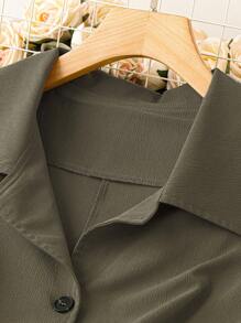 SHEIN Clasi Cộng với kích thước mùa hè Váy không tay thường ngày có nút phía trước - xanh quân đội - Xem 4