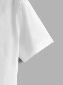 Manfinity Homme Men's Summer Standing Collar Color Block Woven Short Sleeve Shirt - White - View 3