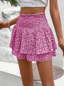 Breezaya 女性全印花抽繩夏季短褲,隨機切割圖案 - 玫紅色 - 查看 3