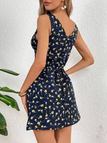 SHEIN VCAY Vestido De Cuello En V Profundo Con Estampado Floral Para Mujer