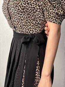FRIFUL Women's Long Leopard Print Patchwork 2 In 1 Dress Sundress Maxi Dress - Black - View 6