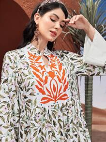 Al Najma 花卉印花鈴袖休閒連衣裙 - 黃色 - 查看 7