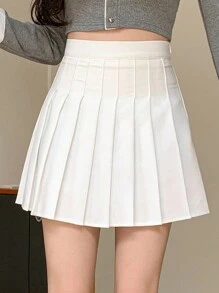 DAZY Women's Spring/Summer Solid Color Pleated Skirt - White - View 1