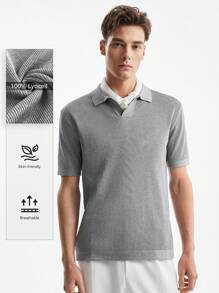 Calvornis Nam màu trơn Màu sắc Cổ chữ V Ngắn tay Dệt kim Áo - Màu Xám nhạt - Xem 7