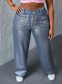 SHEIN SXY Kích thước lớn Của phụ nữ Kim loại giác quan Lỏng lẻo phù hợp Quần legging thẳng - Nhiều màu - Xem 6