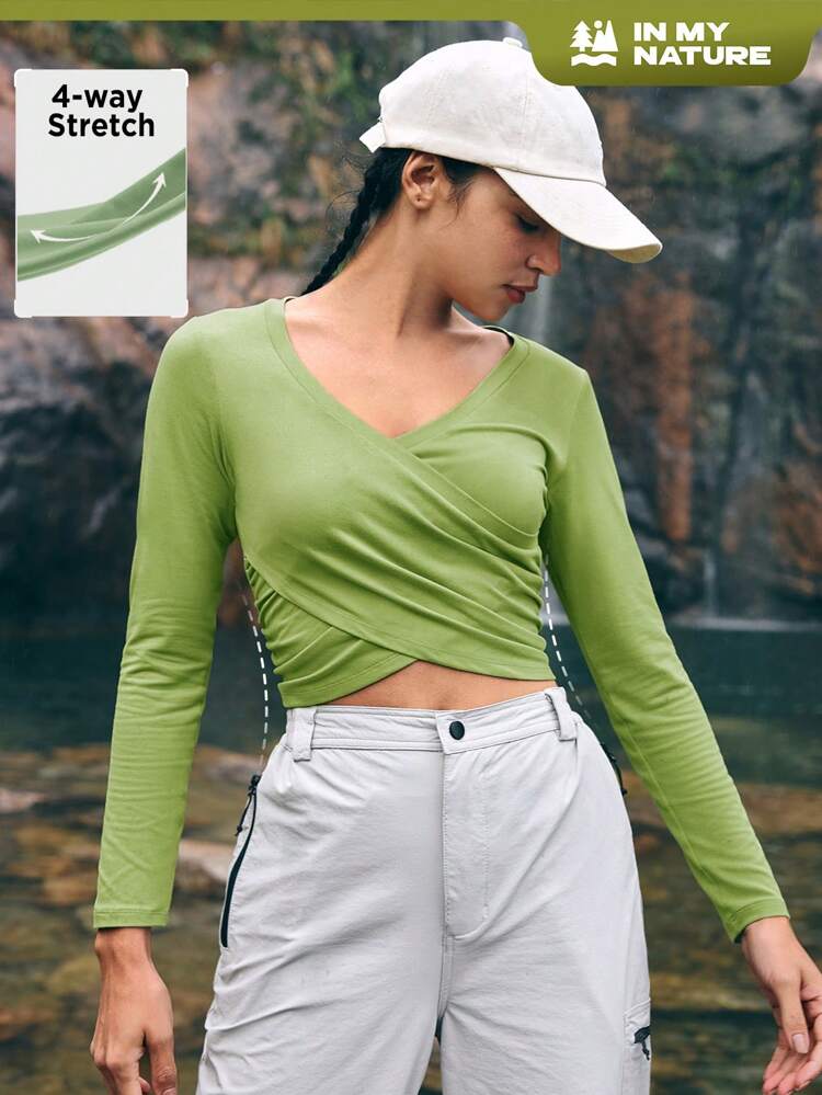 Candy Color Outdoor Long Sleeve T-Shirt For Camping, Hiking, City Commuting And Casual Wear With Pleats On Both Sides,Women Tennis Outfit