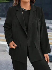 Calvaya 大尺碼翻領長袖西裝外套 - 黑色 - 查看 6