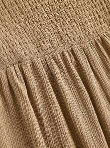 SHEIN EZwear 夏季休閒褶皺質感寬腿連身褲,露肩上衣