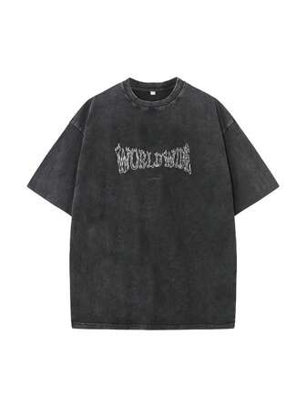 Men's Fashionable Dropping Shoulder T-Shirt With Fun Prints, Emo, 2000s Style