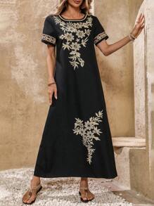 EMERY ROSE 女士定位印花连衣裙 - 黑色 - 查看 1