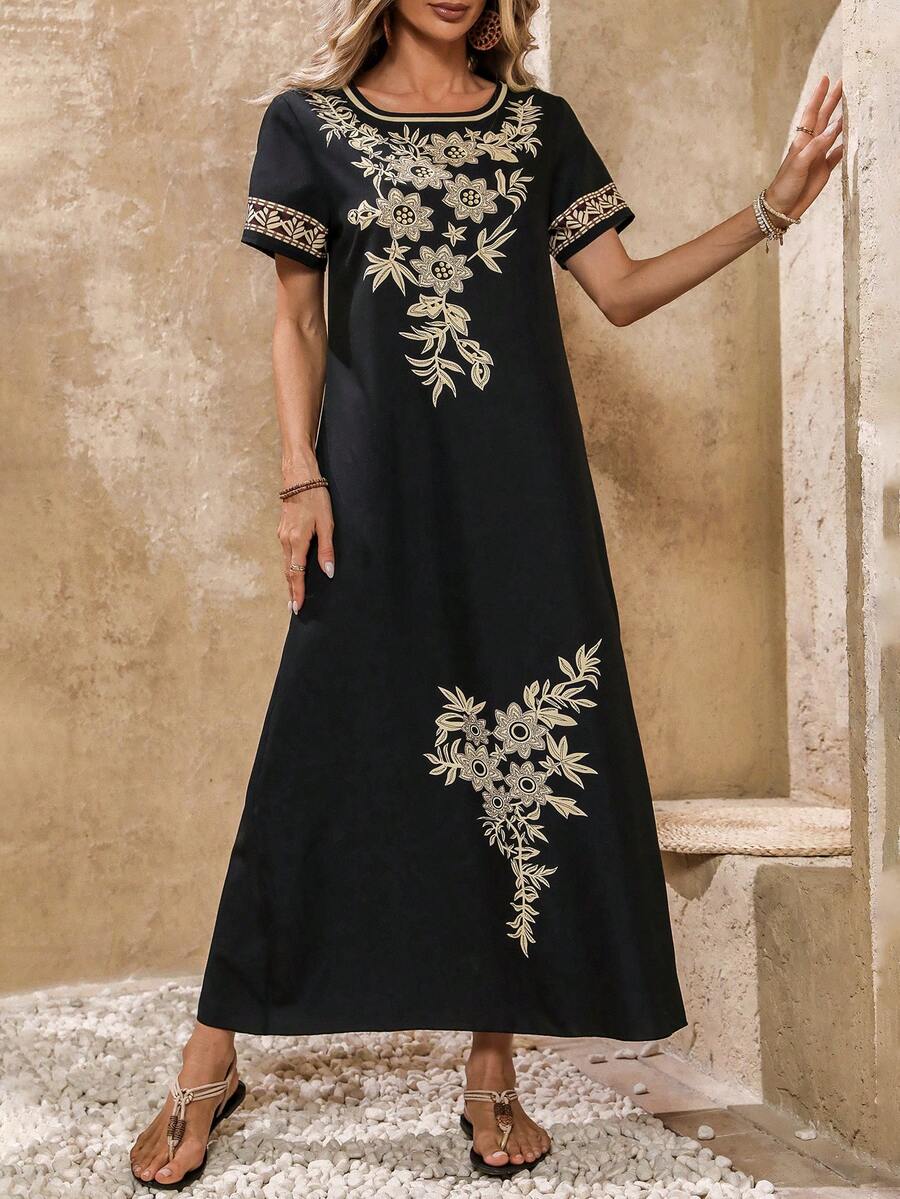 EMERY ROSE 女士定位印花连衣裙 - 黑色 - 查看 1