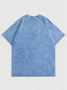 ROMWE MEN Street Life 万圣节、学校用男式蜘蛛与字母印花 T 恤 - 藍色 - 查看 2