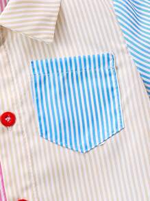 Camisa Listrada De Bloco De Cor Moda Para Meninos Na Época De Verão - Multicolorido - Visão 5