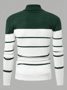 RueChic Men Stripe Detailed High Collar Regular Sweater - White - View 2