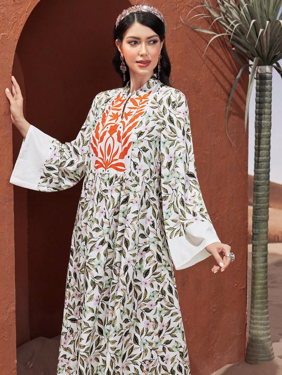 Al Najma 花卉印花鈴袖休閒連衣裙 - 黃色 - 查看 1