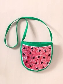 SHEIN Young Girls' Cute Watermelon Printed Ombre Sleeveless Dress With Bag, Summer