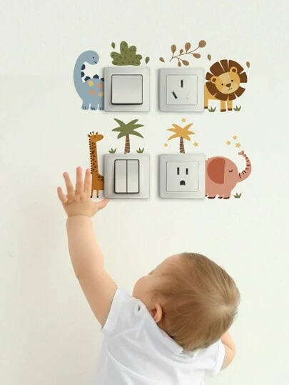 A Set Of Cartoon Animal Patterns DIY Self-Adhesive Children's Baby Room Switch Random Stickers Waterproof Moistureproof Peel And Stick Home Decoration Beautification Stickers